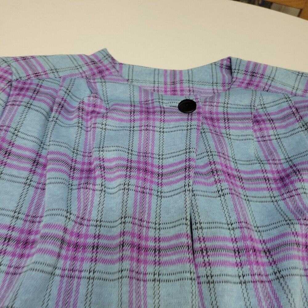 Vtg Handmade Midi Dress Womens Extra Large Blue Purple Plaid Long Sleeve Buttons - Picture 5 of 14